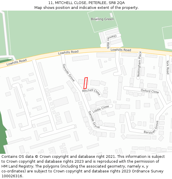 11, MITCHELL CLOSE, PETERLEE, SR8 2QA: Location map and indicative extent of plot