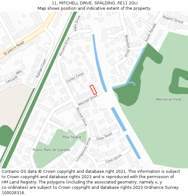 11, MITCHELL DRIVE, SPALDING, PE11 2GU: Location map and indicative extent of plot