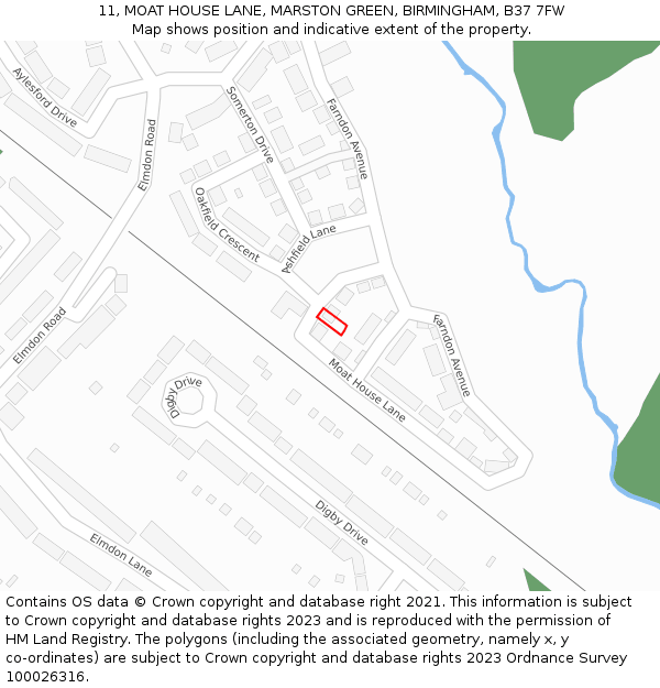 11, MOAT HOUSE LANE, MARSTON GREEN, BIRMINGHAM, B37 7FW: Location map and indicative extent of plot