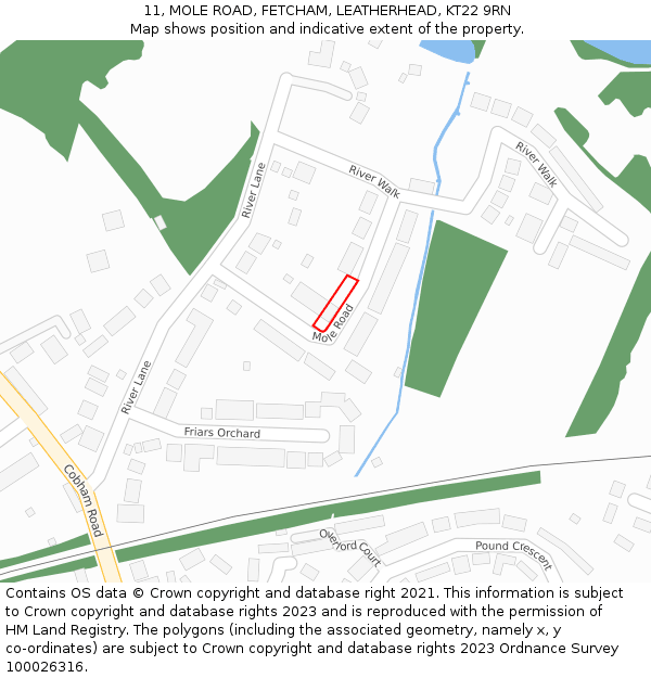 11, MOLE ROAD, FETCHAM, LEATHERHEAD, KT22 9RN: Location map and indicative extent of plot