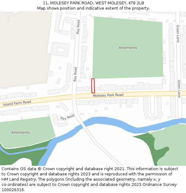 11, MOLESEY PARK ROAD, WEST MOLESEY, KT8 2LB: Location map and indicative extent of plot