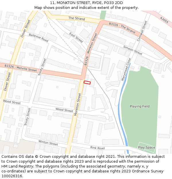 11, MONKTON STREET, RYDE, PO33 2DD: Location map and indicative extent of plot