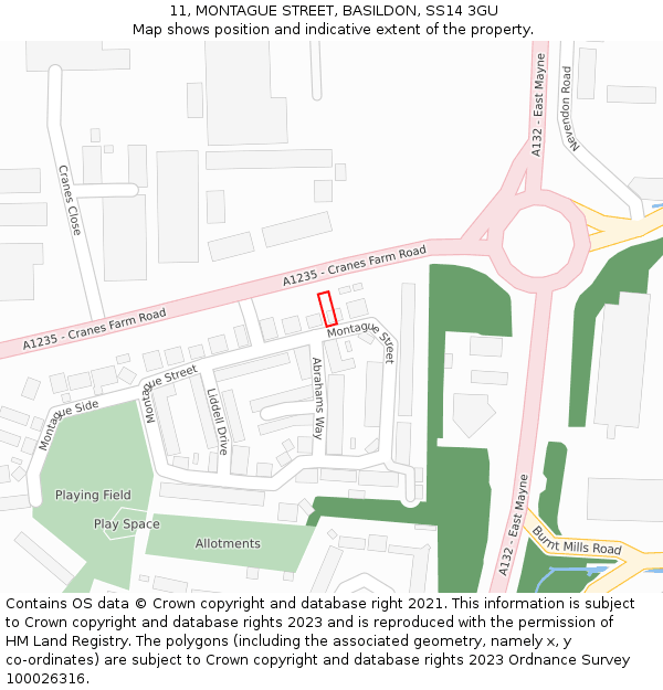 11, MONTAGUE STREET, BASILDON, SS14 3GU: Location map and indicative extent of plot