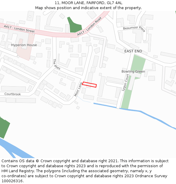 11, MOOR LANE, FAIRFORD, GL7 4AL: Location map and indicative extent of plot