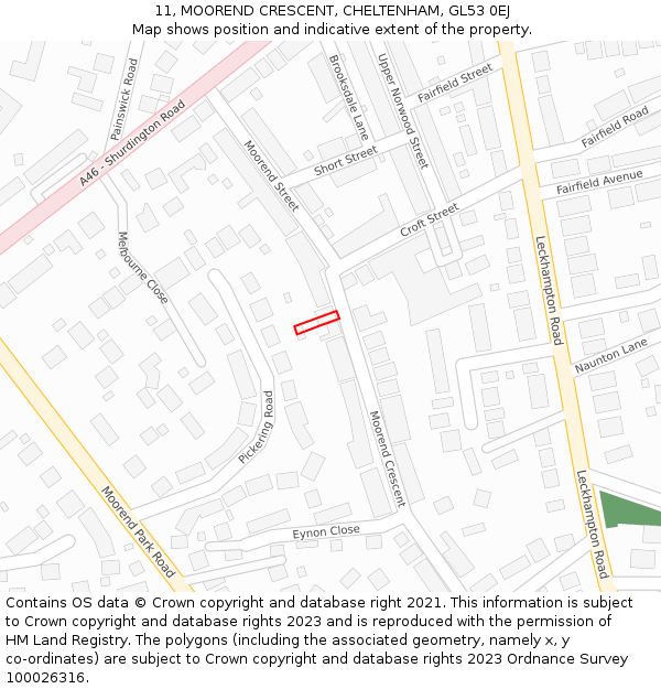 11, MOOREND CRESCENT, CHELTENHAM, GL53 0EJ: Location map and indicative extent of plot