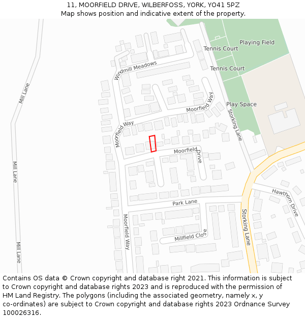 11, MOORFIELD DRIVE, WILBERFOSS, YORK, YO41 5PZ: Location map and indicative extent of plot