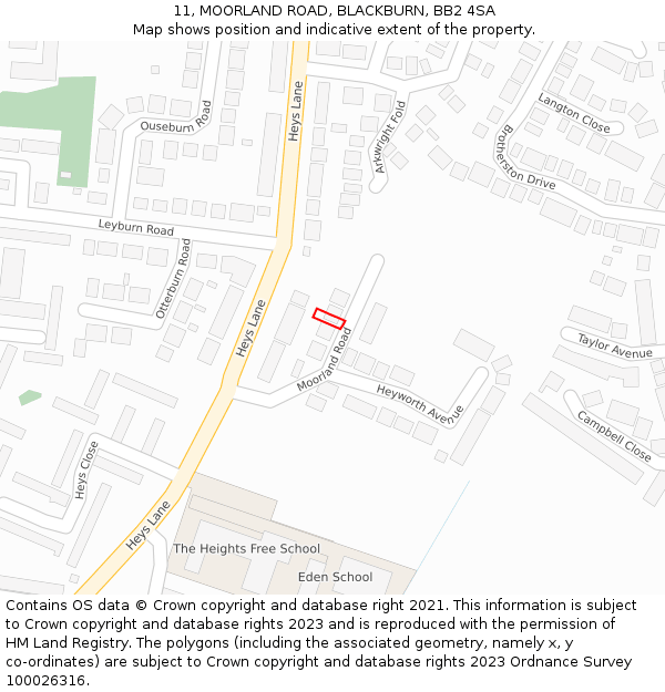 11, MOORLAND ROAD, BLACKBURN, BB2 4SA: Location map and indicative extent of plot