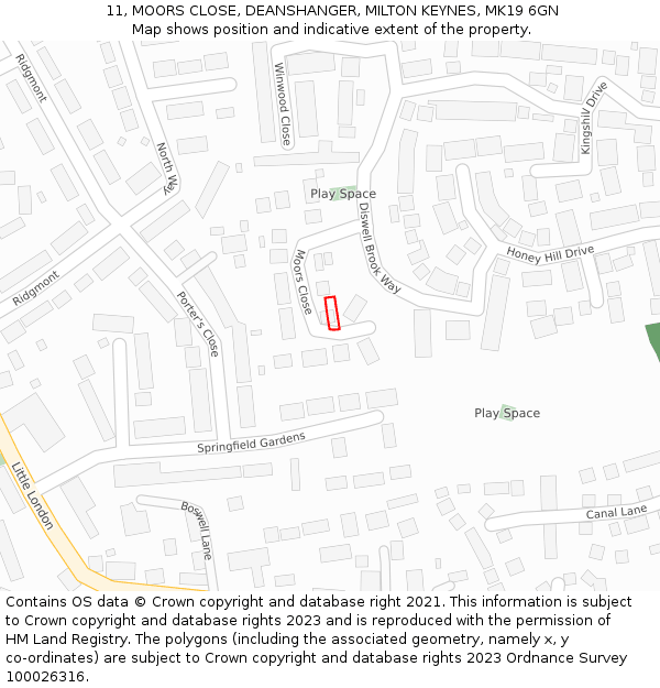 11, MOORS CLOSE, DEANSHANGER, MILTON KEYNES, MK19 6GN: Location map and indicative extent of plot