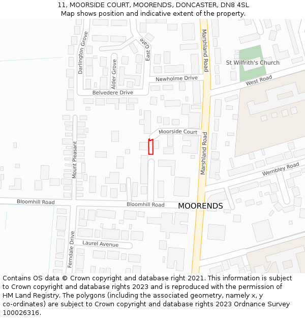 11, MOORSIDE COURT, MOORENDS, DONCASTER, DN8 4SL: Location map and indicative extent of plot