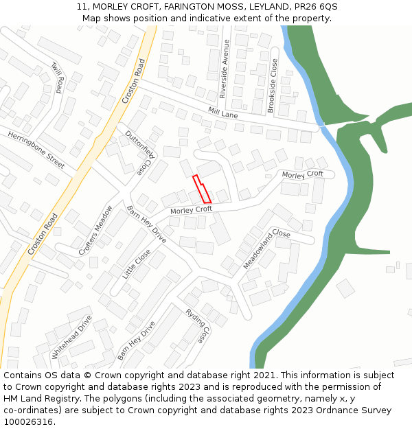 11, MORLEY CROFT, FARINGTON MOSS, LEYLAND, PR26 6QS: Location map and indicative extent of plot