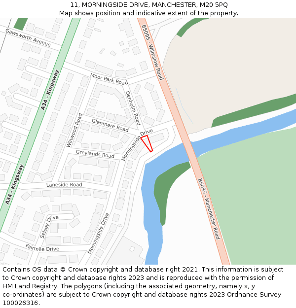 11, MORNINGSIDE DRIVE, MANCHESTER, M20 5PQ: Location map and indicative extent of plot