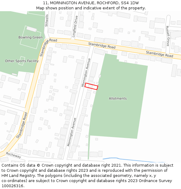 11, MORNINGTON AVENUE, ROCHFORD, SS4 1DW: Location map and indicative extent of plot