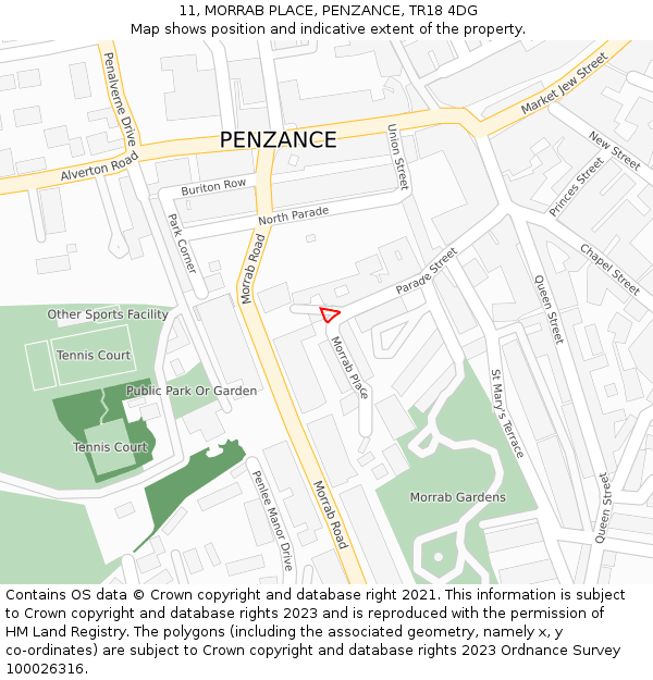 11, MORRAB PLACE, PENZANCE, TR18 4DG: Location map and indicative extent of plot