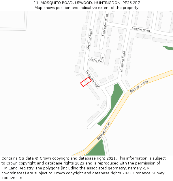 11, MOSQUITO ROAD, UPWOOD, HUNTINGDON, PE26 2PZ: Location map and indicative extent of plot