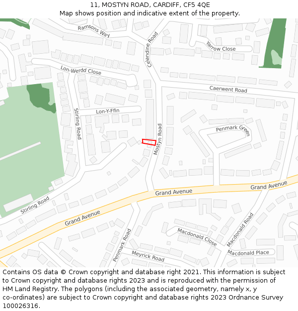 11, MOSTYN ROAD, CARDIFF, CF5 4QE: Location map and indicative extent of plot