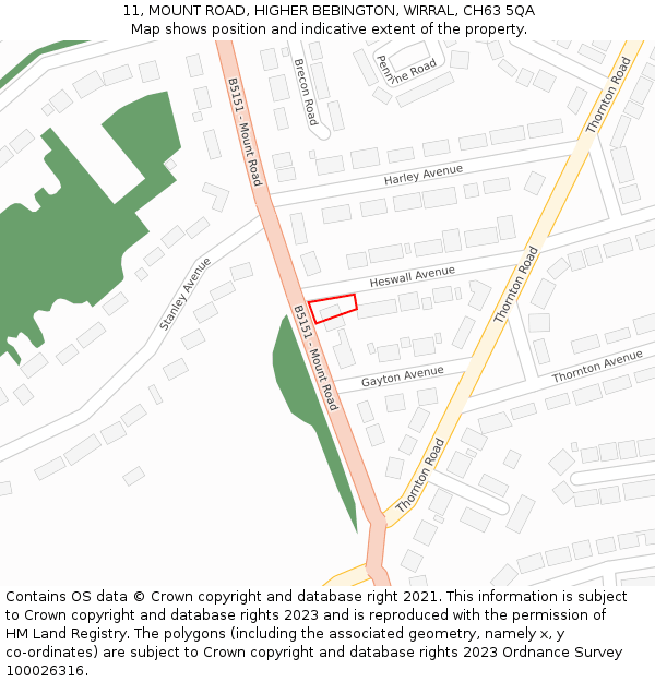 11, MOUNT ROAD, HIGHER BEBINGTON, WIRRAL, CH63 5QA: Location map and indicative extent of plot