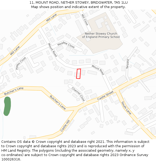 11, MOUNT ROAD, NETHER STOWEY, BRIDGWATER, TA5 1LU: Location map and indicative extent of plot