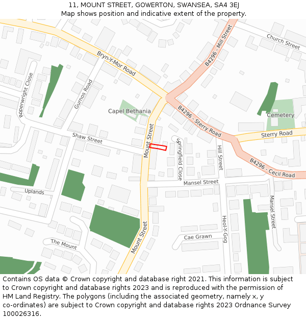 11, MOUNT STREET, GOWERTON, SWANSEA, SA4 3EJ: Location map and indicative extent of plot