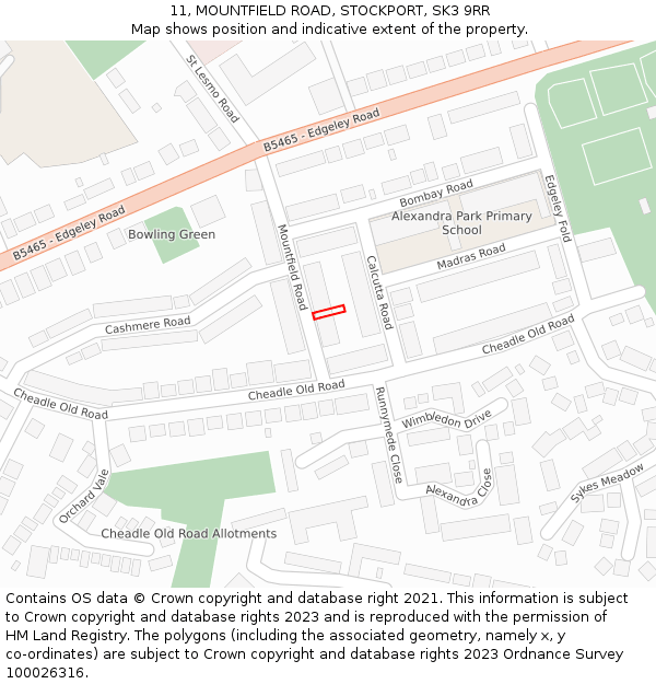 11, MOUNTFIELD ROAD, STOCKPORT, SK3 9RR: Location map and indicative extent of plot