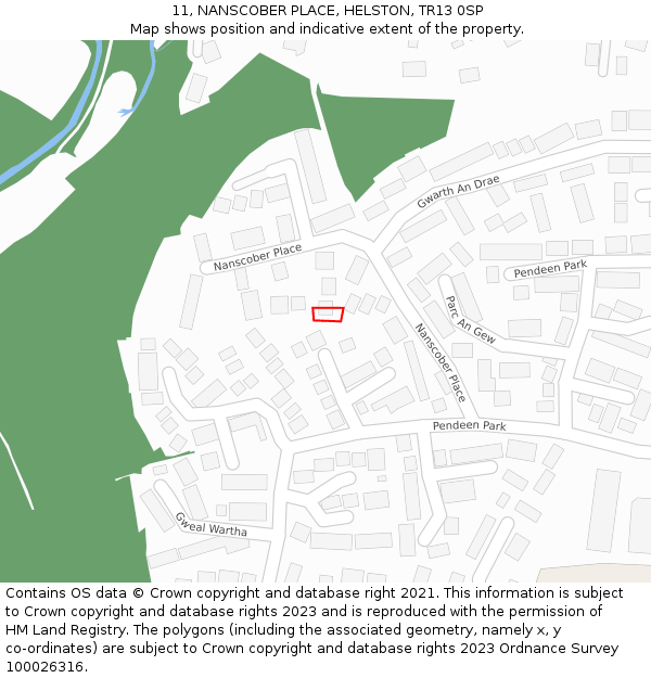 11, NANSCOBER PLACE, HELSTON, TR13 0SP: Location map and indicative extent of plot