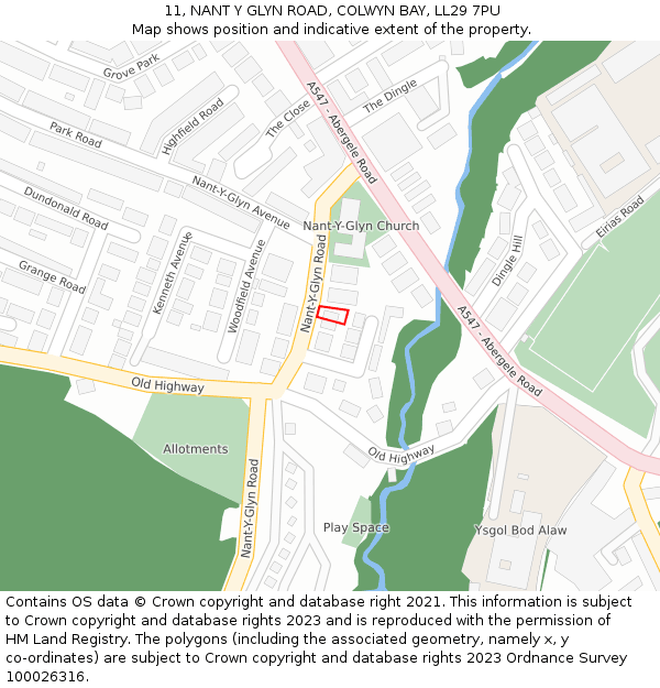 11, NANT Y GLYN ROAD, COLWYN BAY, LL29 7PU: Location map and indicative extent of plot