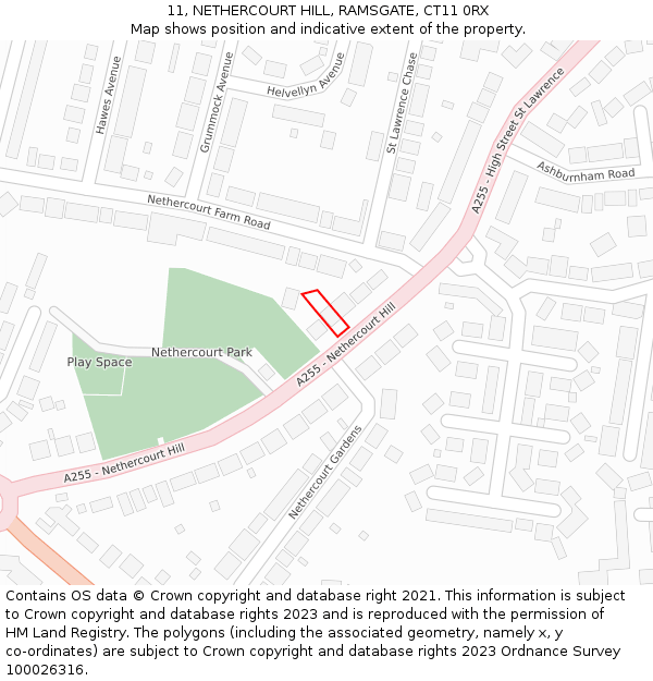 11, NETHERCOURT HILL, RAMSGATE, CT11 0RX: Location map and indicative extent of plot