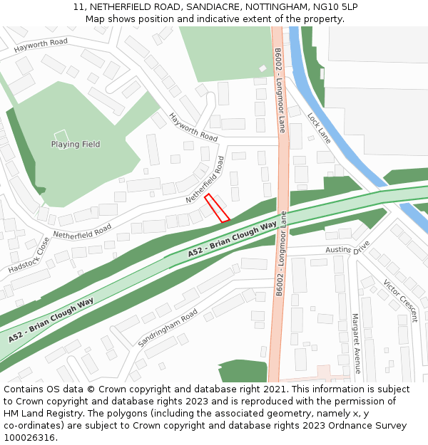 11, NETHERFIELD ROAD, SANDIACRE, NOTTINGHAM, NG10 5LP: Location map and indicative extent of plot