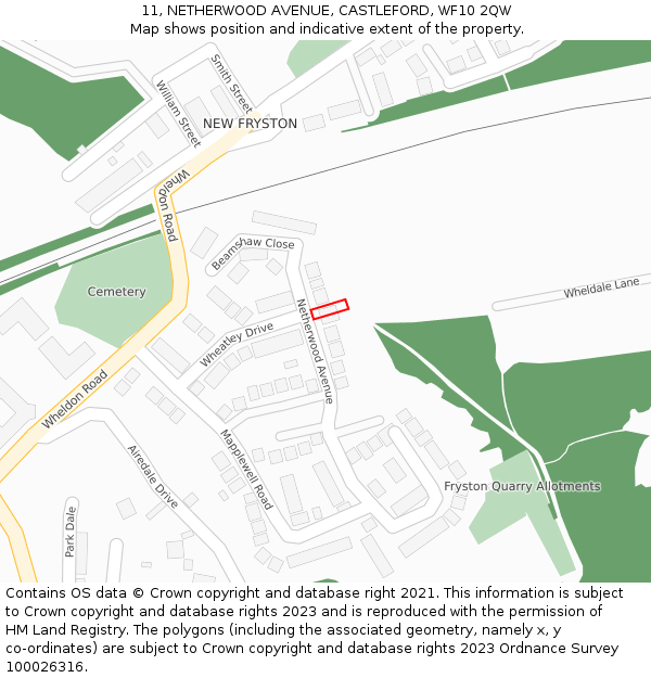 11, NETHERWOOD AVENUE, CASTLEFORD, WF10 2QW: Location map and indicative extent of plot