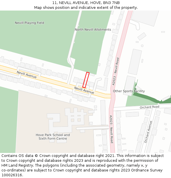 11, NEVILL AVENUE, HOVE, BN3 7NB: Location map and indicative extent of plot