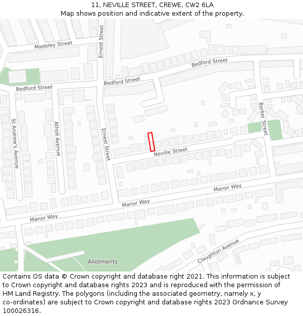 11, NEVILLE STREET, CREWE, CW2 6LA: Location map and indicative extent of plot