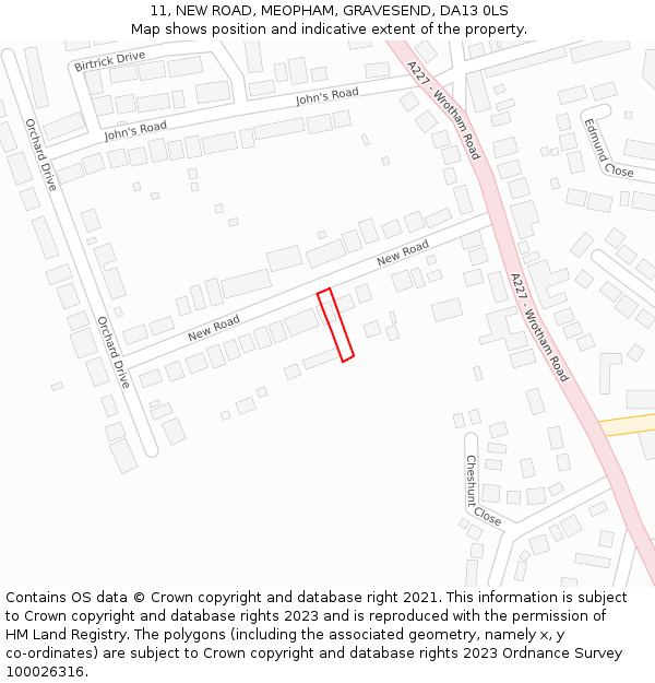 11, NEW ROAD, MEOPHAM, GRAVESEND, DA13 0LS: Location map and indicative extent of plot