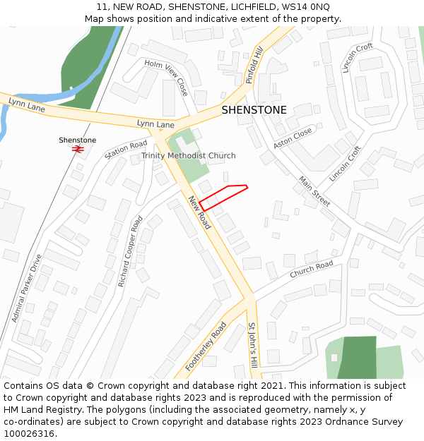 11, NEW ROAD, SHENSTONE, LICHFIELD, WS14 0NQ: Location map and indicative extent of plot