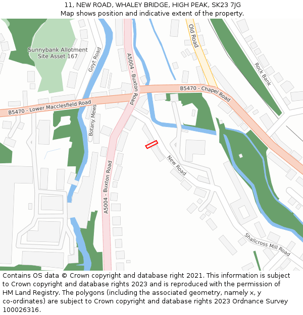 11, NEW ROAD, WHALEY BRIDGE, HIGH PEAK, SK23 7JG: Location map and indicative extent of plot