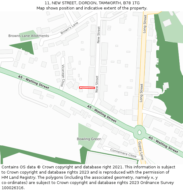 11, NEW STREET, DORDON, TAMWORTH, B78 1TG: Location map and indicative extent of plot