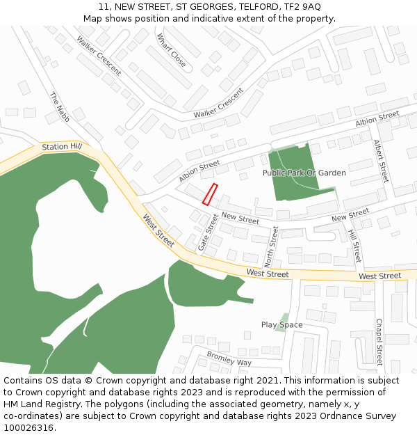 11, NEW STREET, ST GEORGES, TELFORD, TF2 9AQ: Location map and indicative extent of plot