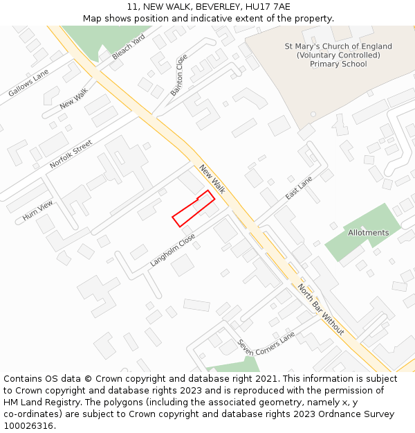 11, NEW WALK, BEVERLEY, HU17 7AE: Location map and indicative extent of plot