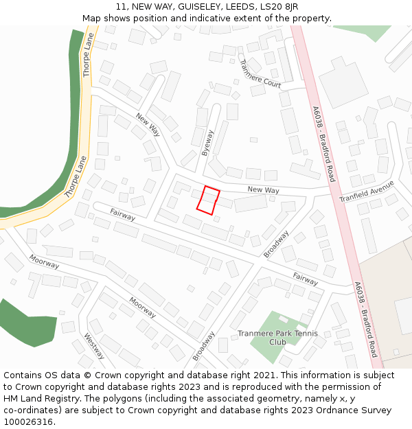 11, NEW WAY, GUISELEY, LEEDS, LS20 8JR: Location map and indicative extent of plot