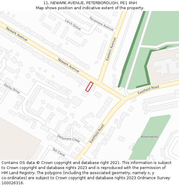 11, NEWARK AVENUE, PETERBOROUGH, PE1 4NH: Location map and indicative extent of plot