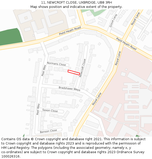 11, NEWCROFT CLOSE, UXBRIDGE, UB8 3RH: Location map and indicative extent of plot