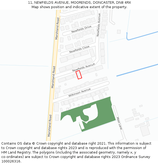 11, NEWFIELDS AVENUE, MOORENDS, DONCASTER, DN8 4RX: Location map and indicative extent of plot