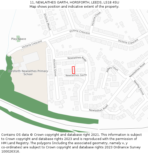 11, NEWLAITHES GARTH, HORSFORTH, LEEDS, LS18 4SU: Location map and indicative extent of plot