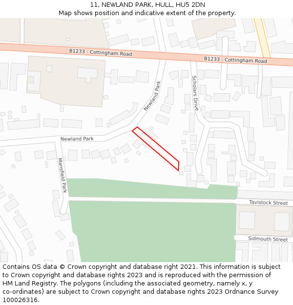 11, NEWLAND PARK, HULL, HU5 2DN: Location map and indicative extent of plot