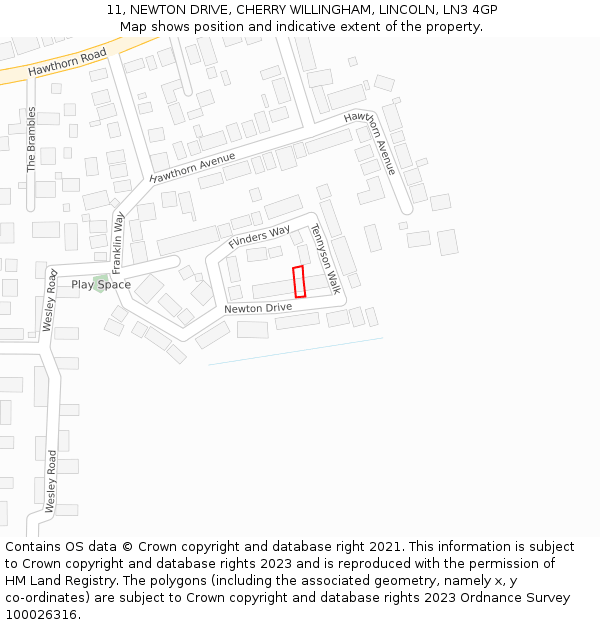11, NEWTON DRIVE, CHERRY WILLINGHAM, LINCOLN, LN3 4GP: Location map and indicative extent of plot