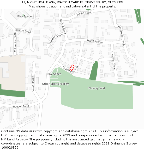 11, NIGHTINGALE WAY, WALTON CARDIFF, TEWKESBURY, GL20 7TW: Location map and indicative extent of plot