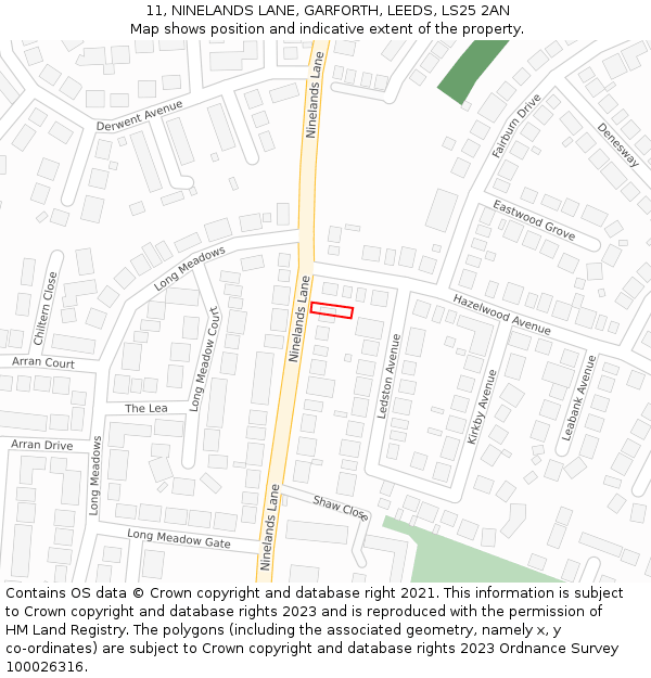 11, NINELANDS LANE, GARFORTH, LEEDS, LS25 2AN: Location map and indicative extent of plot