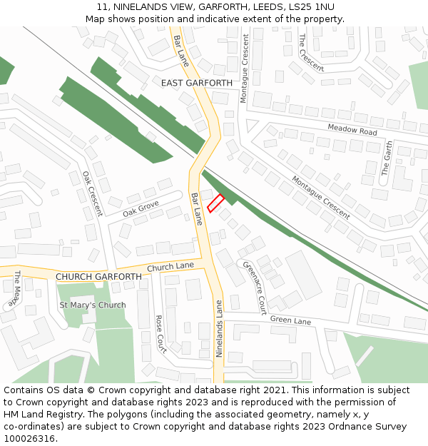 11, NINELANDS VIEW, GARFORTH, LEEDS, LS25 1NU: Location map and indicative extent of plot