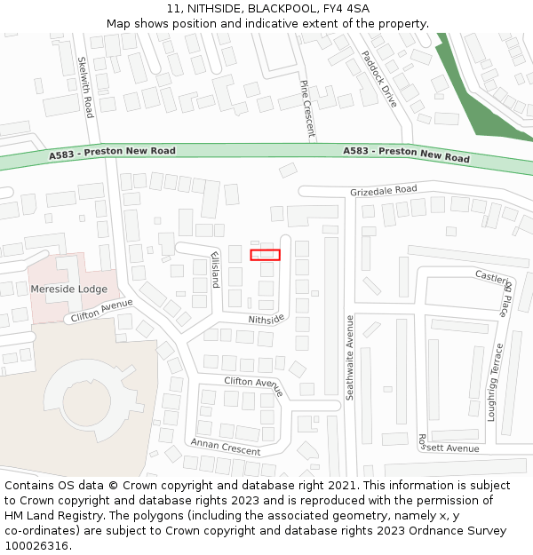 11, NITHSIDE, BLACKPOOL, FY4 4SA: Location map and indicative extent of plot