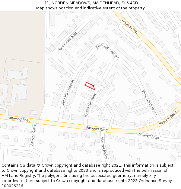 11, NORDEN MEADOWS, MAIDENHEAD, SL6 4SB: Location map and indicative extent of plot