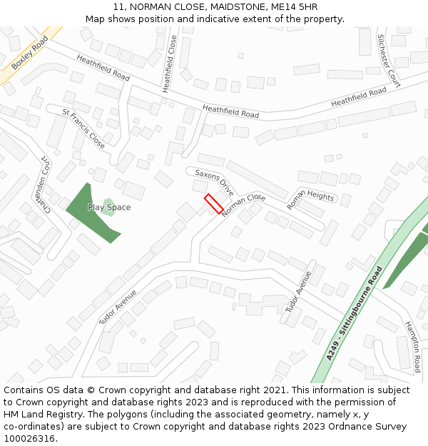 11, NORMAN CLOSE, MAIDSTONE, ME14 5HR: Location map and indicative extent of plot