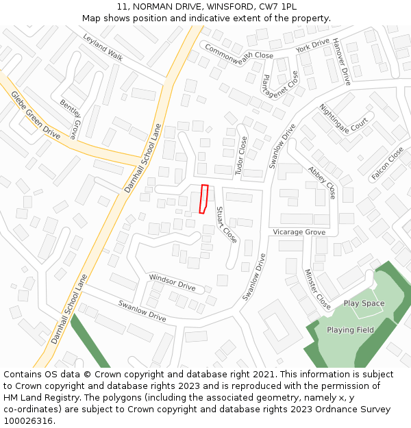 11, NORMAN DRIVE, WINSFORD, CW7 1PL: Location map and indicative extent of plot